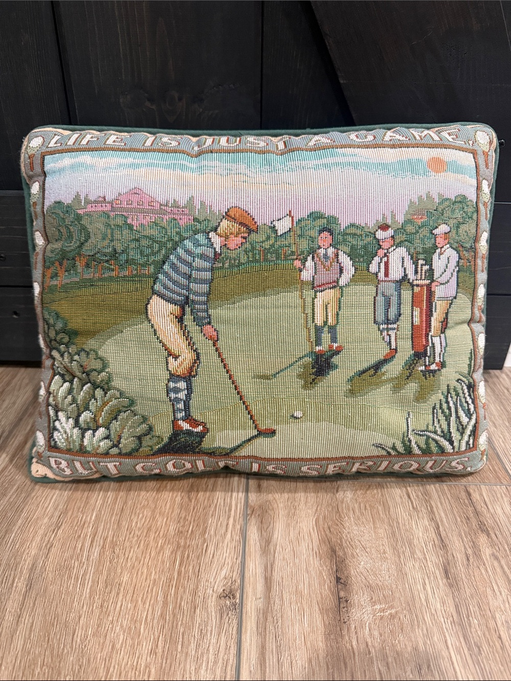Decorative Golf Scene Needlepoint Pillow - Multicolor 16x12 - like new!!